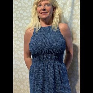 Michael Kors Blue and white sleeveless peplum top